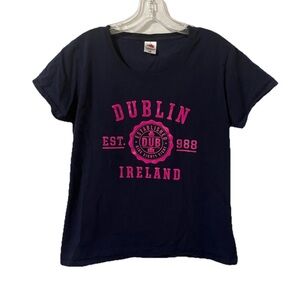 Dublin Ireland Est. 988 Graphic Logo Pink/Navy Blue Short Sleeve T Shirt Size XL